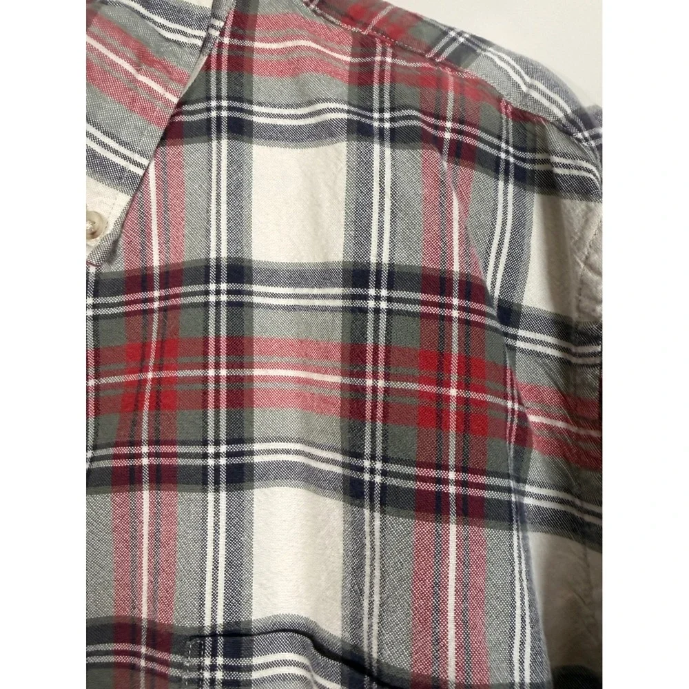J Crew Oxford Plaid Long Sleeve Button Down‎ Shirt Men's XLT Red Cream Blue
